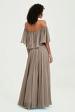 Boho Bridesmaid Dresses Ruffles Flutter Sleeves Formal Evening Dress Chiffon Off the Shoulder Gowns
