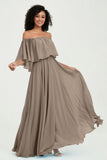 Boho Bridesmaid Dresses Ruffles Flutter Sleeves Formal Evening Dress Chiffon Off the Shoulder Gowns