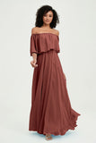 Boho Bridesmaid Dresses Ruffles Flutter Sleeves Formal Evening Dress Chiffon Off the Shoulder Gowns