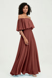 Boho Bridesmaid Dresses Ruffles Flutter Sleeves Formal Evening Dress Chiffon Off the Shoulder Gowns
