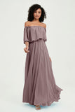 Boho Bridesmaid Dresses Ruffles Flutter Sleeves Formal Evening Dress Chiffon Off the Shoulder Gowns