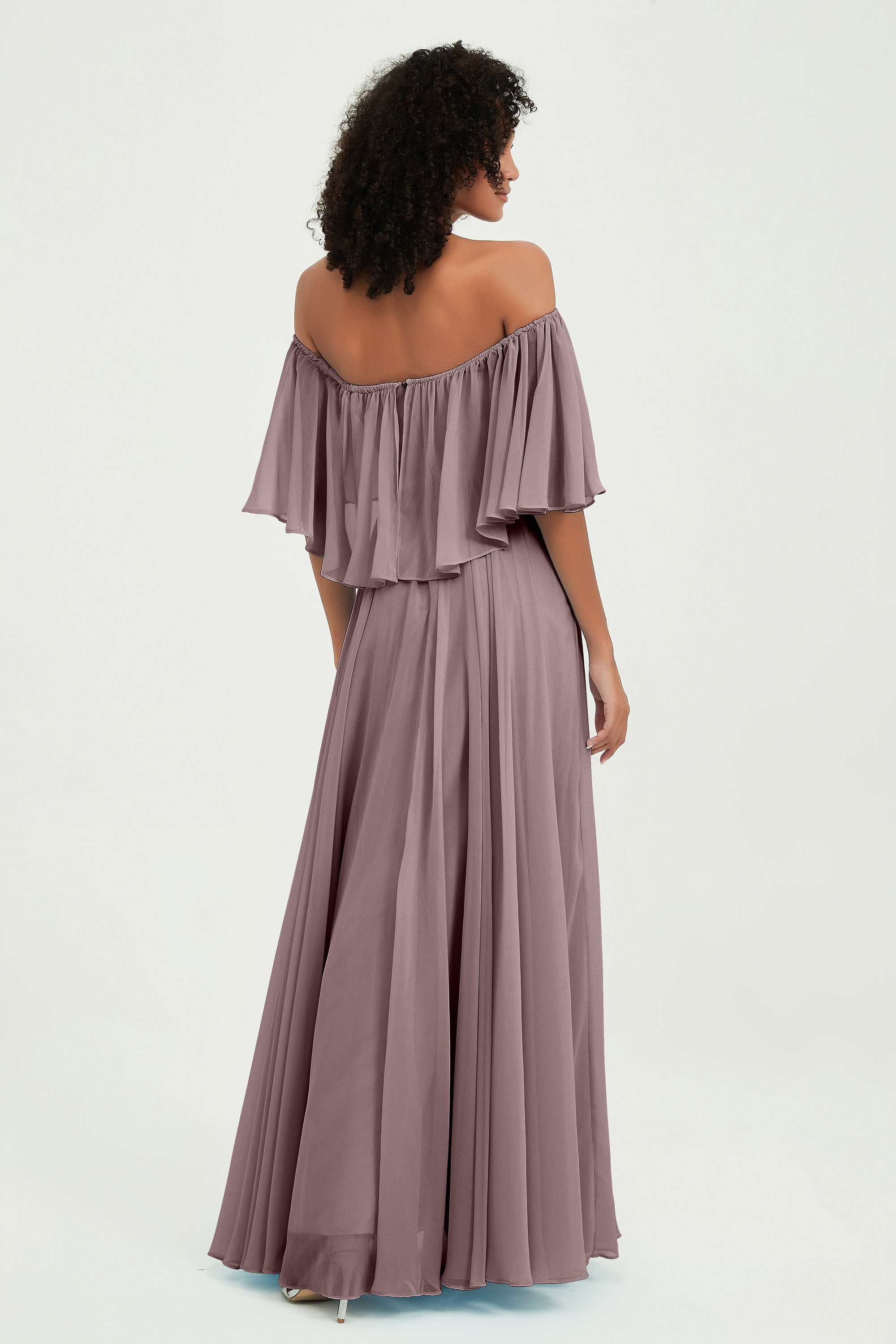 Boho Bridesmaid Dresses Ruffles Flutter Sleeves Formal Evening Dress Chiffon Off the Shoulder Gowns