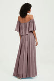 Boho Bridesmaid Dresses Ruffles Flutter Sleeves Formal Evening Dress Chiffon Off the Shoulder Gowns