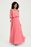 Boho Bridesmaid Dresses Ruffles Flutter Sleeves Formal Evening Dress Chiffon Off the Shoulder Gowns