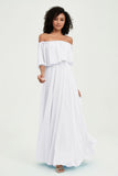Boho Bridesmaid Dresses Ruffles Flutter Sleeves Formal Evening Dress Chiffon Off the Shoulder Gowns