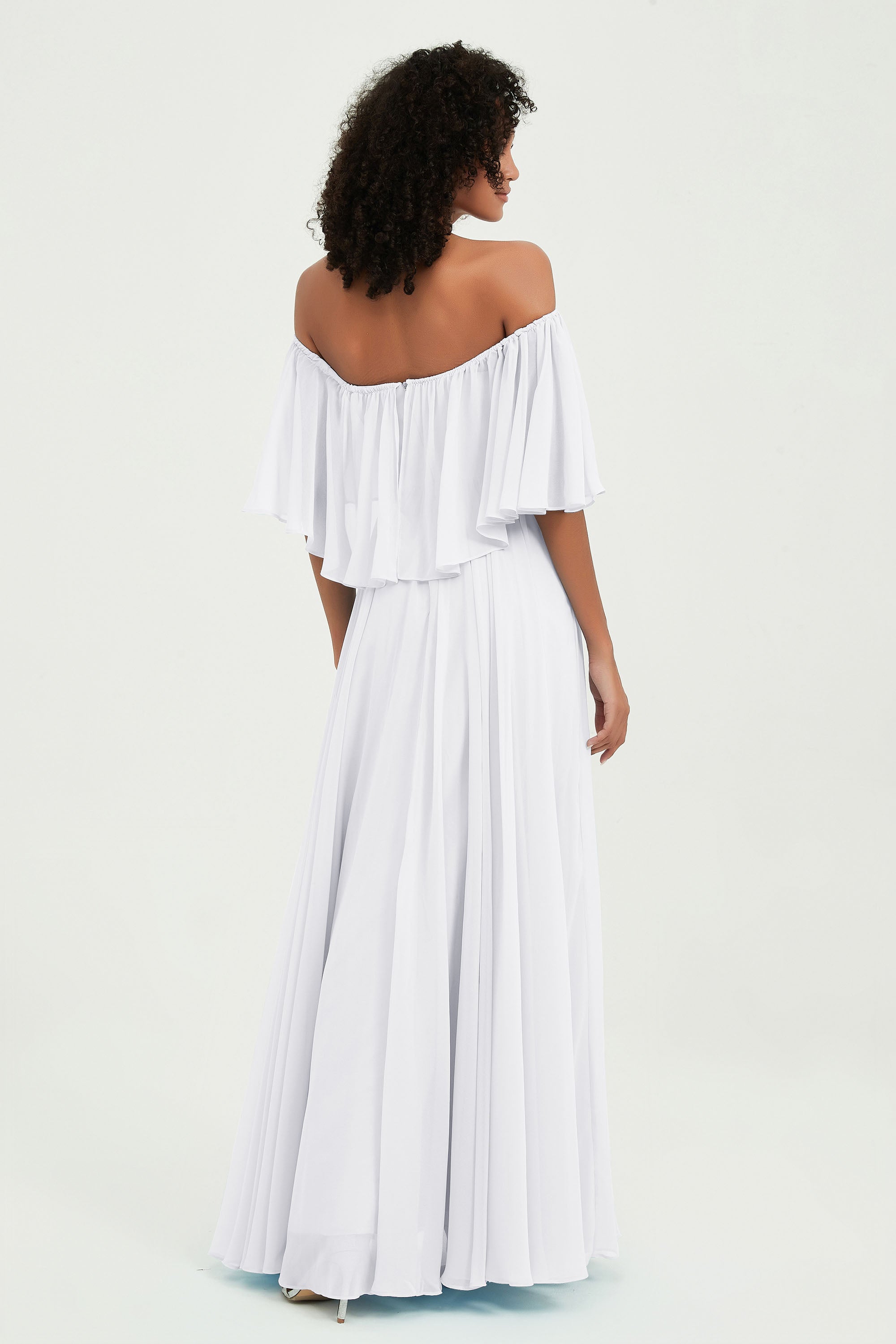Boho Bridesmaid Dresses Ruffles Flutter Sleeves Formal Evening Dress Chiffon Off the Shoulder Gowns