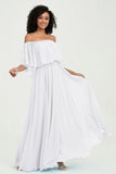 Boho Bridesmaid Dresses Ruffles Flutter Sleeves Formal Evening Dress Chiffon Off the Shoulder Gowns
