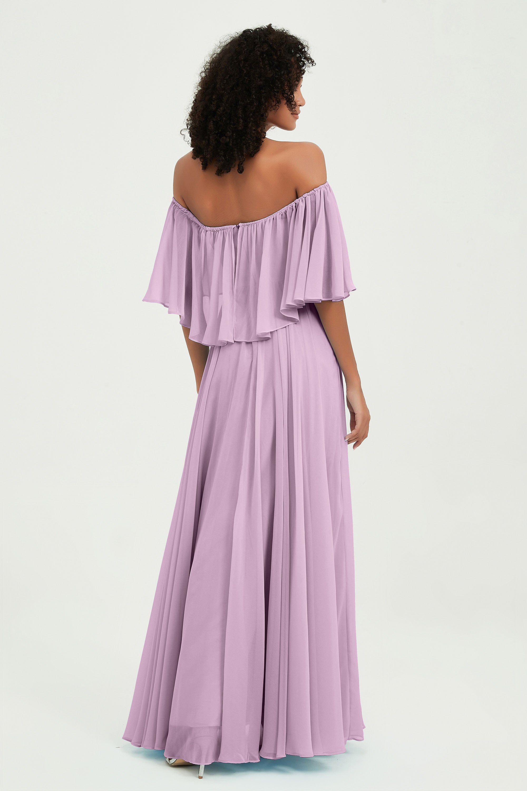 Boho Bridesmaid Dresses Ruffles Flutter Sleeves Formal Evening Dress Chiffon Off the Shoulder Gowns