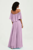 Boho Bridesmaid Dresses Ruffles Flutter Sleeves Formal Evening Dress Chiffon Off the Shoulder Gowns