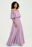 Boho Bridesmaid Dresses Ruffles Flutter Sleeves Formal Evening Dress Chiffon Off the Shoulder Gowns
