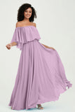 Boho Bridesmaid Dresses Ruffles Flutter Sleeves Formal Evening Dress Chiffon Off the Shoulder Gowns