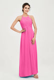 Vestido de dama de honor de gasa plisado con cuello halter, sin mangas, fruncido, formal, de noche, para graduación 