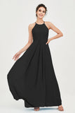 Vestido de dama de honor de gasa plisado con cuello halter, sin mangas, fruncido, formal, de noche, para graduación 