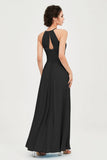 Vestido de dama de honor de gasa plisado con cuello halter, sin mangas, fruncido, formal, de noche, para graduación 