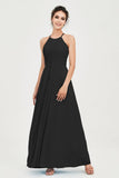 Vestido de dama de honor de gasa plisado con cuello halter, sin mangas, fruncido, formal, de noche, para graduación 