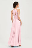 Vestido de dama de honor de gasa plisado con cuello halter, sin mangas, fruncido, formal, de noche, para graduación 