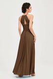 Vestido de dama de honor de gasa plisado con cuello halter, sin mangas, fruncido, formal, de noche, para graduación 