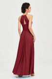 Vestido de dama de honor de gasa plisado con cuello halter, sin mangas, fruncido, formal, de noche, para graduación 