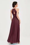 Vestido de dama de honor de gasa plisado con cuello halter, sin mangas, fruncido, formal, de noche, para graduación 