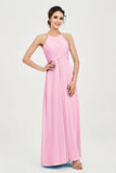 Vestido de dama de honor de gasa plisado con cuello halter, sin mangas, fruncido, formal, de noche, para graduación 