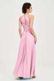 Vestido de dama de honor de gasa plisado con cuello halter, sin mangas, fruncido, formal, de noche, para graduación 