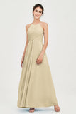 Vestido de dama de honor de gasa plisado con cuello halter, sin mangas, fruncido, formal, de noche, para graduación 