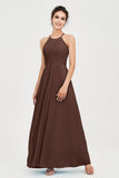 Vestido de dama de honor de gasa plisado con cuello halter, sin mangas, fruncido, formal, de noche, para graduación 