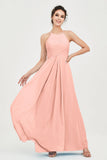 Vestido de dama de honor de gasa plisado con cuello halter, sin mangas, fruncido, formal, de noche, para graduación 