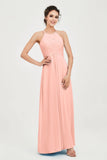 Vestido de dama de honor de gasa plisado con cuello halter, sin mangas, fruncido, formal, de noche, para graduación 