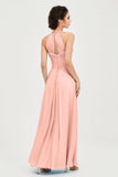 Vestido de dama de honor de gasa plisado con cuello halter, sin mangas, fruncido, formal, de noche, para graduación 