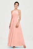 Vestido de dama de honor de gasa plisado con cuello halter, sin mangas, fruncido, formal, de noche, para graduación 