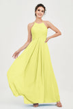 Vestido de dama de honor de gasa plisado con cuello halter, sin mangas, fruncido, formal, de noche, para graduación 