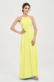 Vestido de dama de honor de gasa plisado con cuello halter, sin mangas, fruncido, formal, de noche, para graduación 