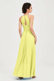 Vestido de dama de honor de gasa plisado con cuello halter, sin mangas, fruncido, formal, de noche, para graduación 