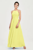 Vestido de dama de honor de gasa plisado con cuello halter, sin mangas, fruncido, formal, de noche, para graduación 