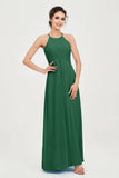 Vestido de dama de honor de gasa plisado con cuello halter, sin mangas, fruncido, formal, de noche, para graduación 