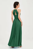 Vestido de dama de honor de gasa plisado con cuello halter, sin mangas, fruncido, formal, de noche, para graduación 