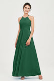 Vestido de dama de honor de gasa plisado con cuello halter, sin mangas, fruncido, formal, de noche, para graduación 