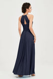 Vestido de dama de honor de gasa plisado con cuello halter, sin mangas, fruncido, formal, de noche, para graduación 