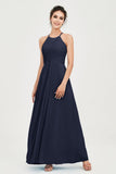 Vestido de dama de honor de gasa plisado con cuello halter, sin mangas, fruncido, formal, de noche, para graduación 