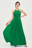 Vestido de dama de honor de gasa plisado con cuello halter, sin mangas, fruncido, formal, de noche, para graduación 