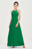 Vestido de dama de honor de gasa plisado con cuello halter, sin mangas, fruncido, formal, de noche, para graduación 