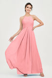Vestido de dama de honor de gasa plisado con cuello halter, sin mangas, fruncido, formal, de noche, para graduación 