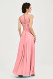 Vestido de dama de honor de gasa plisado con cuello halter, sin mangas, fruncido, formal, de noche, para graduación 