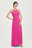 Vestido de dama de honor de gasa plisado con cuello halter, sin mangas, fruncido, formal, de noche, para graduación 