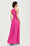 Vestido de dama de honor de gasa plisado con cuello halter, sin mangas, fruncido, formal, de noche, para graduación 