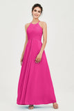 Vestido de dama de honor de gasa plisado con cuello halter, sin mangas, fruncido, formal, de noche, para graduación 