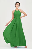 Vestido de dama de honor de gasa plisado con cuello halter, sin mangas, fruncido, formal, de noche, para graduación 