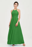 Vestido de dama de honor de gasa plisado con cuello halter, sin mangas, fruncido, formal, de noche, para graduación 