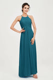 Vestido de dama de honor de gasa plisado con cuello halter, sin mangas, fruncido, formal, de noche, para graduación 